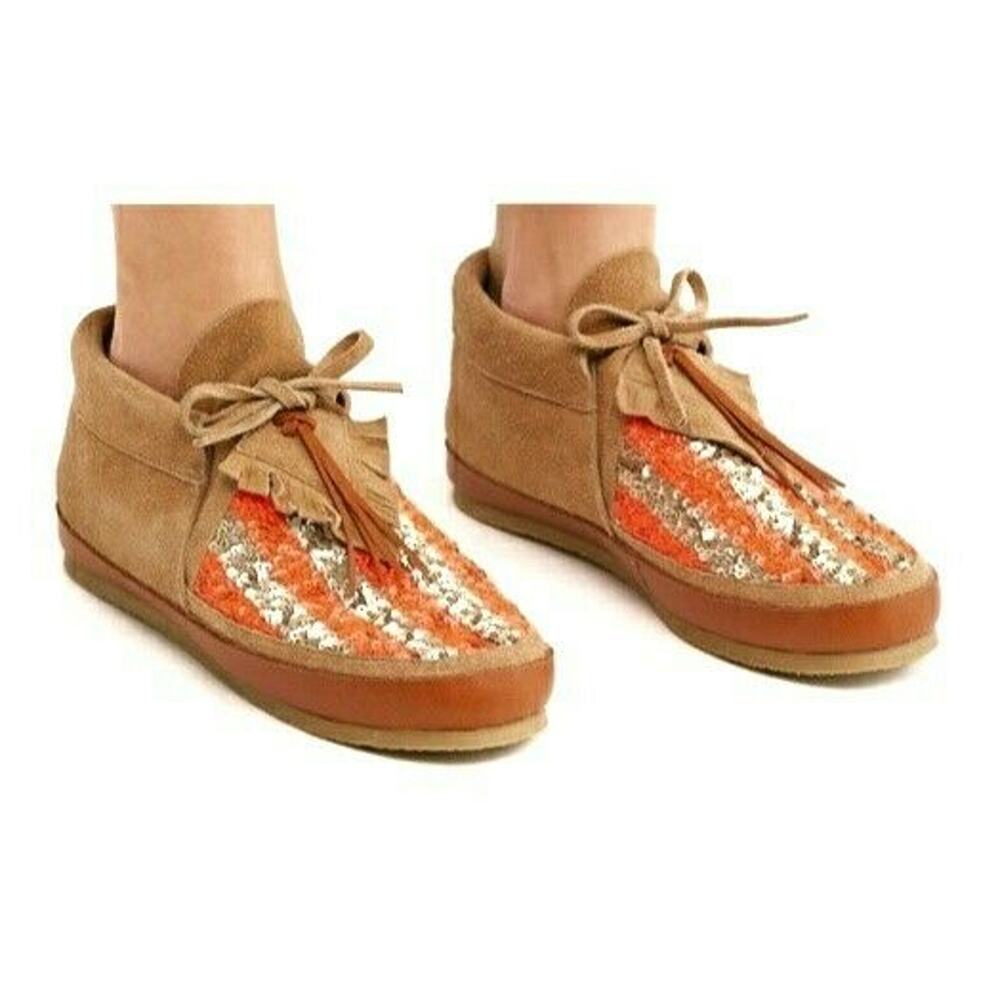 FIGUE Free People Striped Desert Moccasin sequined boho suede booties Size 7 NEW - Picture 4 of 8